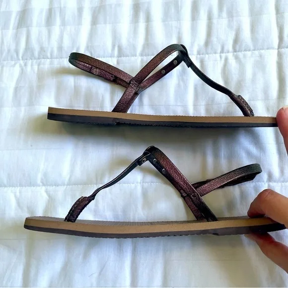 EUC Havaianas Womens metallic leather ankle strap sandals Sz 6 or EU 37/38 - Picture 3 of 10